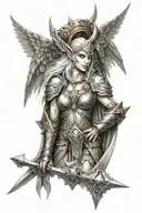 female valkyrie with wings and blood elf features and details from world of warcraft tattoo design idea