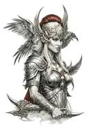 female valkyrie with wings and blood elf features and details from world of warcraft tattoo design idea