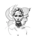 Jennifer Lawrence with rose infront of her face and a mockingjay infront of her chest tattoo design idea