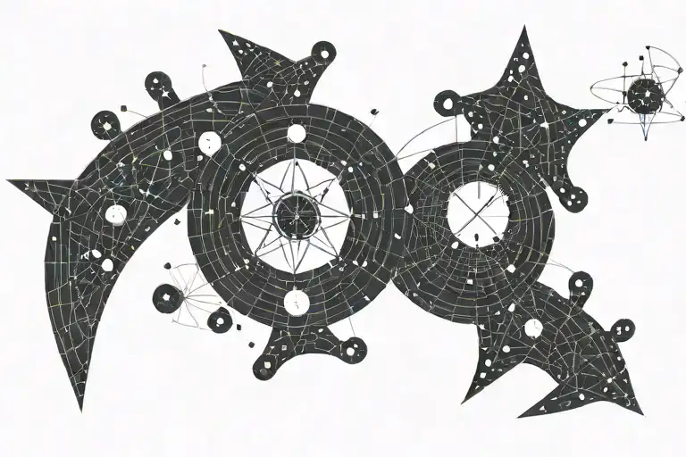 Dirac equation combined with the constellation of Pisces, Virgo, Gemini and Sagittarius tattoo design idea