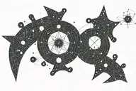 Dirac equation combined with the constellation of Pisces, Virgo, Gemini and Sagittarius tattoo design idea