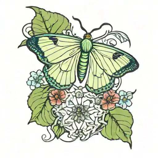 hemlock reishi and luna moth  tattoo design idea