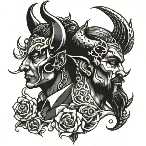 devil and angel whispering into my ears tattoo design idea