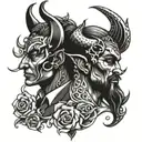 devil and angel whispering into my ears tattoo design idea