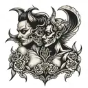 devil and angel whispering into my ears tattoo design idea