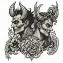 devil and angel whispering into my ears tattoo design idea