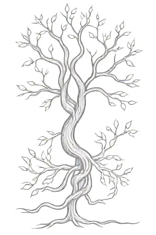 : A stylized tree with intricate roots symbolizing self-discovery and growth. The trunk is a winding path with milestone tattoo design idea