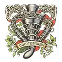 daughters name intertwined through bagpipes tattoo design idea