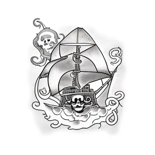 Pirate ship with octopus tattoo design idea