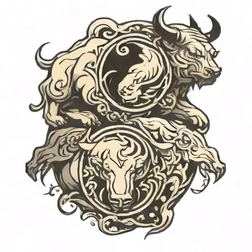 yin yang bull bear black tattoo design idea