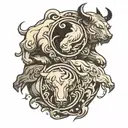 yin yang bull bear black tattoo design idea