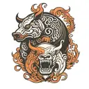 yin yang bull bear black tattoo design idea