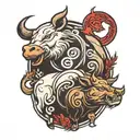 yin yang bull bear black tattoo design idea