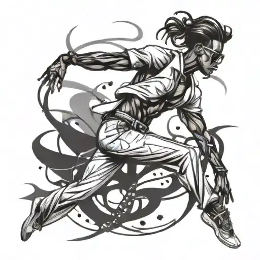 Create a tattoo featuring a fashionable silhouette dancing to a rap beat tattoo design idea