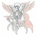 Paired tattoos skeleton with pink wings tattoo design idea