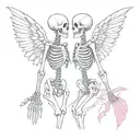 Paired tattoos skeleton with pink wings tattoo design idea
