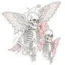Paired tattoos skeleton with pink wings tattoo design idea