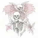 Paired tattoos skeleton with pink wings tattoo design idea