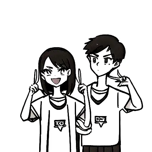A boy and a girl doing a sign with the hands (pointer finger in front of the mouth) to "stay quiet"  tattoo design idea