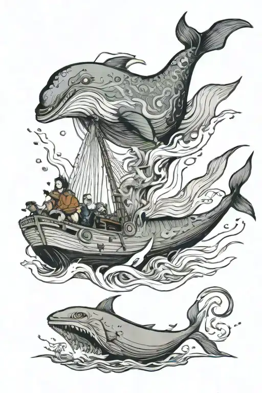 Jonah and the whale bible picture with Jonah in the boat in a big thunder storm and a whale trying to eat him(right arm) tattoo design idea