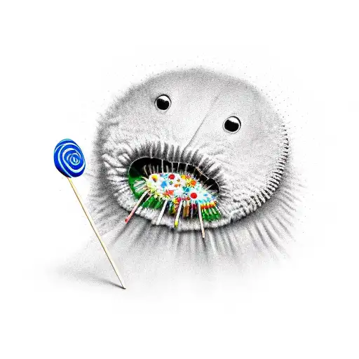 worm eating lollipop tattoo design idea