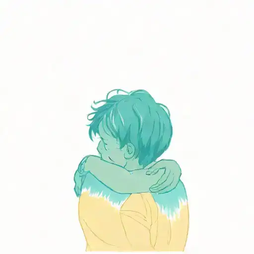 A mother is hugging her son. In the background, a painting of sunflowers, evoking the work of Van Gogh, with its vibrant tattoo design idea