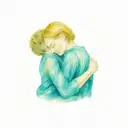 A mother is hugging her son. In the background, a painting of sunflowers, evoking the work of Van Gogh, with its vibrant tattoo design idea