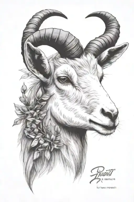 A portrait of a wise goat with a philosopher's laurel wreath, blending the client's love for wisdom and their favorite animal tattoo design idea
