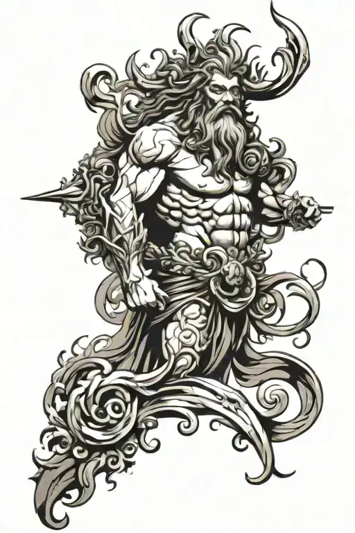 poseidon god tattoo design idea
