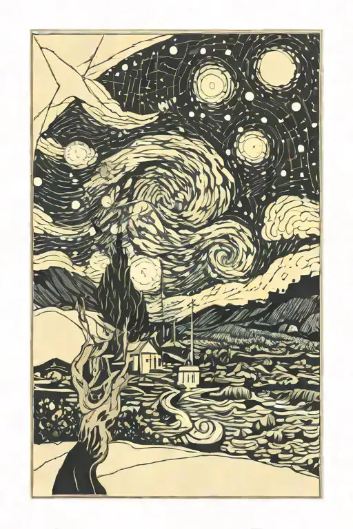 Starry Night Over the Rhône Vincent van Gogh's paintings, in triangular frame, with dotting  tattoo design idea