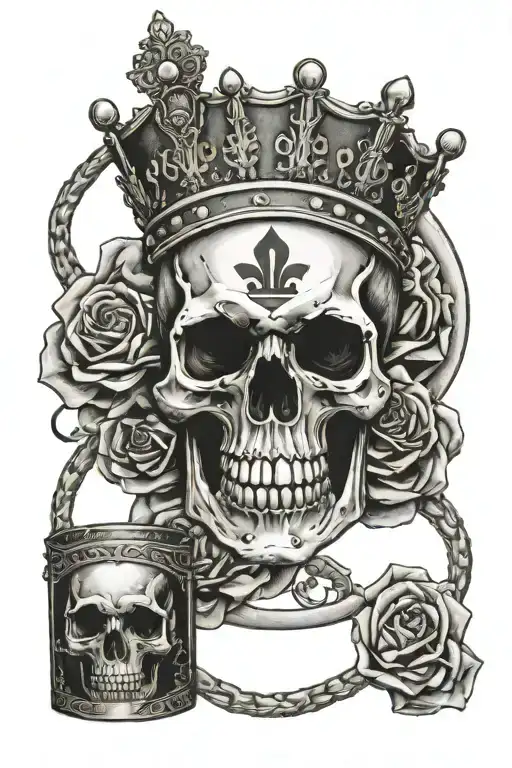 A skull with dollar signs for eyes and a crown on top, representing former criminal past tattoo design idea