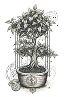 A Money Tree Growing Out Of A Prison VUQXJzo4hjs2YovZTkruY6 Dotwork Tattoo  - BlackInk AI