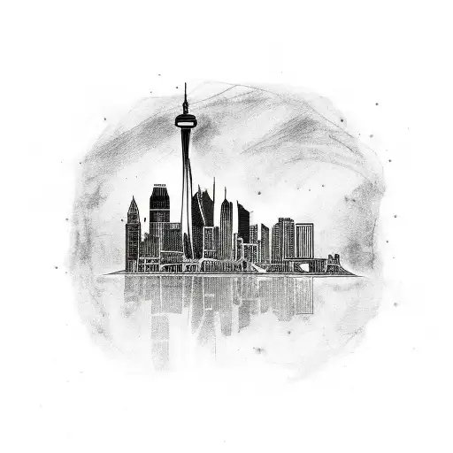 A skyline tattoo featuring landmarks from the cities you've lived in, with a powerlifting figure in the foreground tattoo design idea
