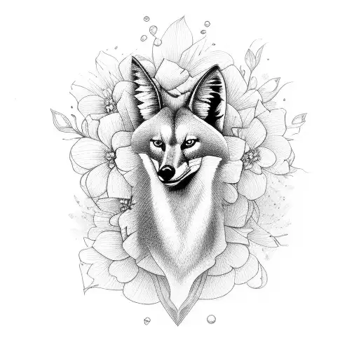 fullbody maned wolf floating with flowers tattoo design idea