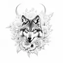 fullbody maned-wolf floating with flowers tattoo design idea