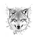 fullbody maned-wolf floating with flowers tattoo design idea
