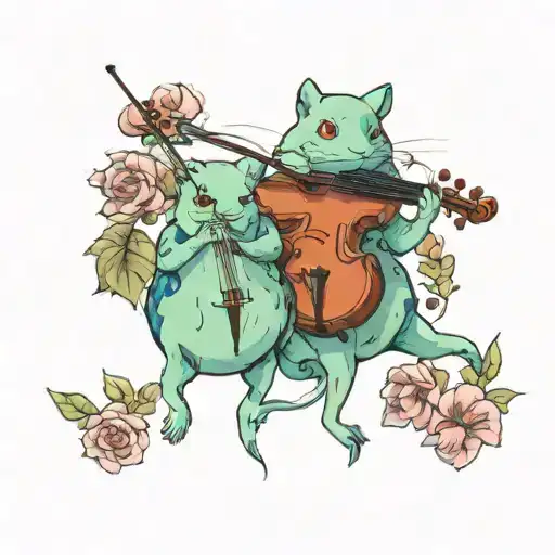bulbasour and cello tattoo design idea