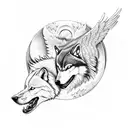 A wolf and an eagle facing each other in a yin-yang symbol tattoo design idea