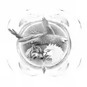 A wolf and an eagle facing each other in a yin-yang symbol tattoo design idea