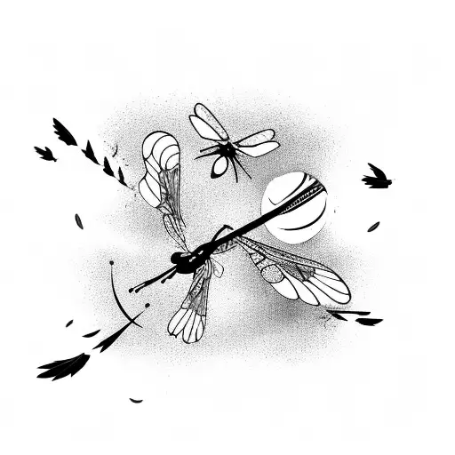 A basketball player shooting hoops with dragonflies flying around tattoo design idea