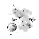 A basketball player shooting hoops with dragonflies flying around tattoo design idea