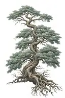 A large, robust tree, with roots forming the symbol of medicine and a double helix of DNA in the trunk tattoo design idea