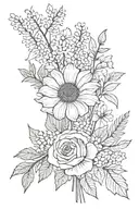 simple flower bouquet with birth month flowers for October December November and july tattoo design idea