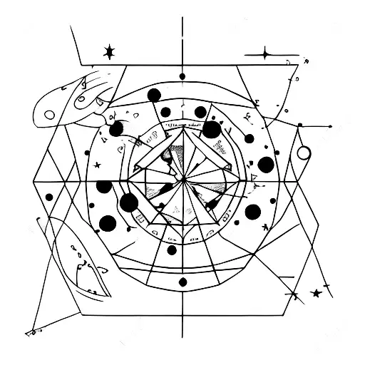 stars, planets, Gemini and Scorpio constellations,  tattoo design idea