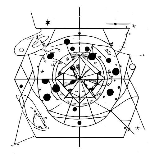 stars, planets, Gemini and Scorpio constellations,  tattoo design idea