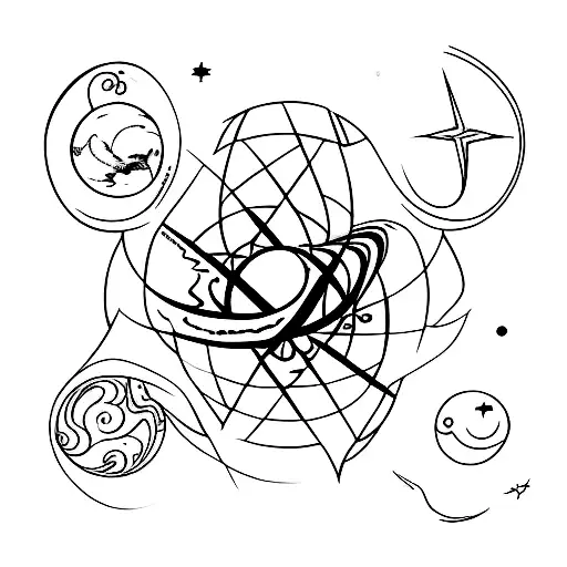 stars, planets, Gemini and Scorpio symbols, small   tattoo design idea
