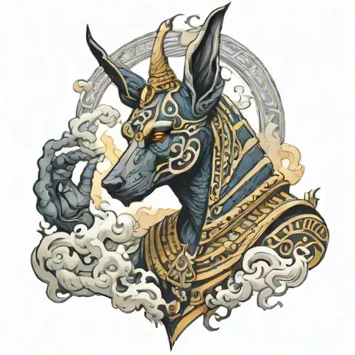 Anubis in smoke tattoo design idea