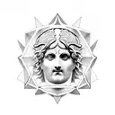 statue of Dionysus with geometric linework tattoo design idea