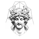 statue of Dionysus with geometric linework tattoo design idea
