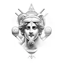 statue of Dionysus with geometric linework tattoo design idea